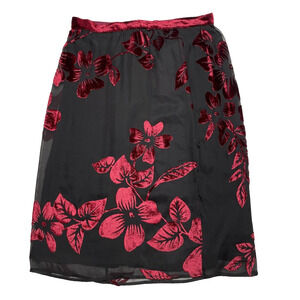 Womens 100% Silk Skirt Velvet Burnout Red Black Floral Sz 10 Whimsigoth Y2K Goth